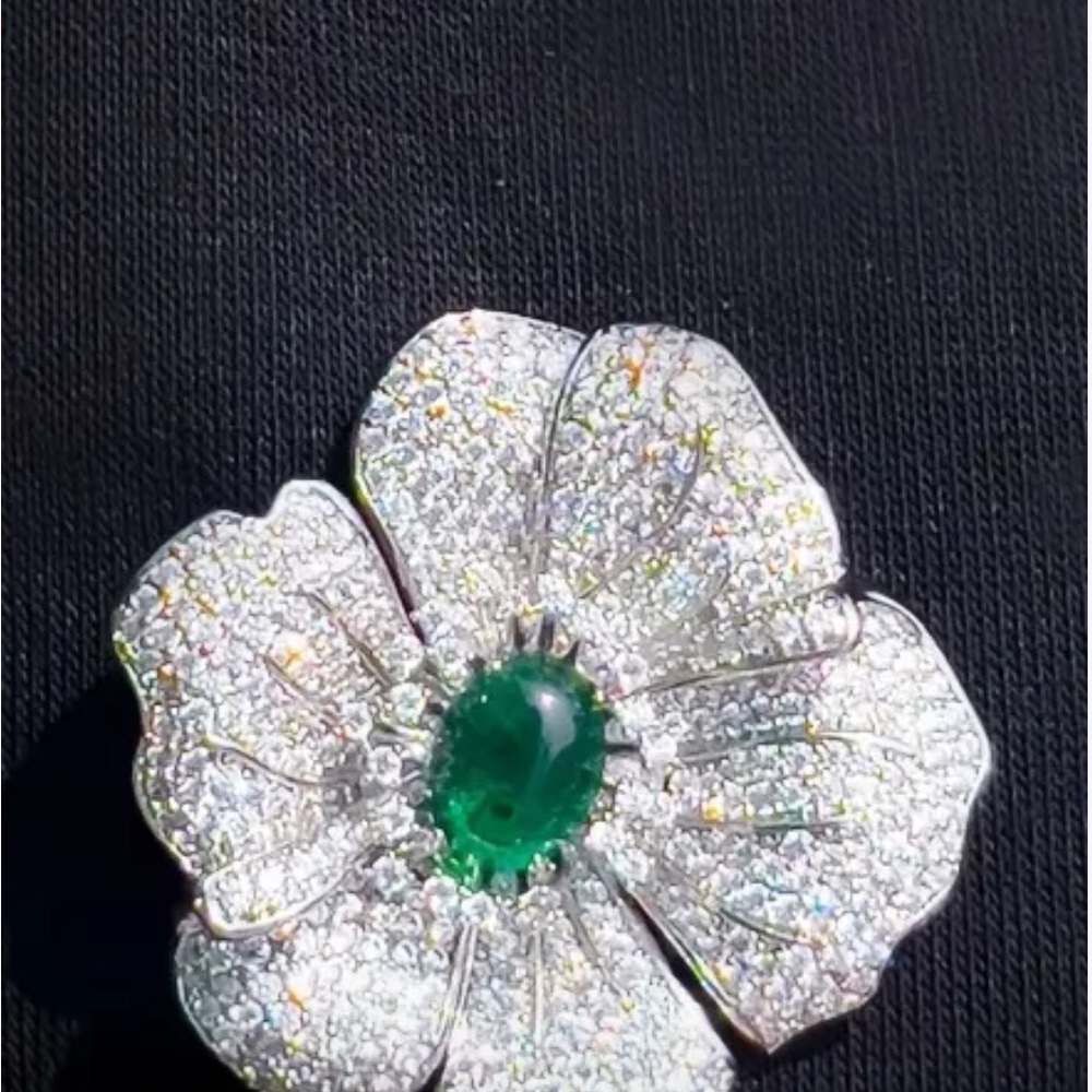 Elegant Silver and Green Floral Brooch